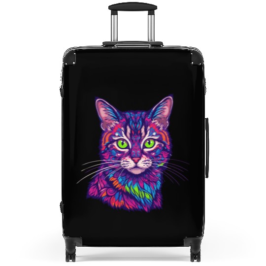 psychedelic cat illustration Suitcases