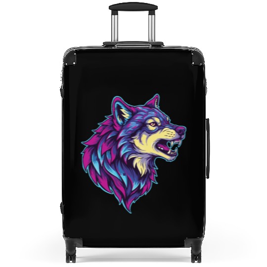 psychedelic wolf head Suitcases