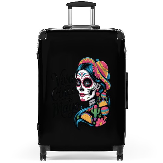 Cinco de Mayo Sugar Skull Girl Sombrero & Flowers Suitcases