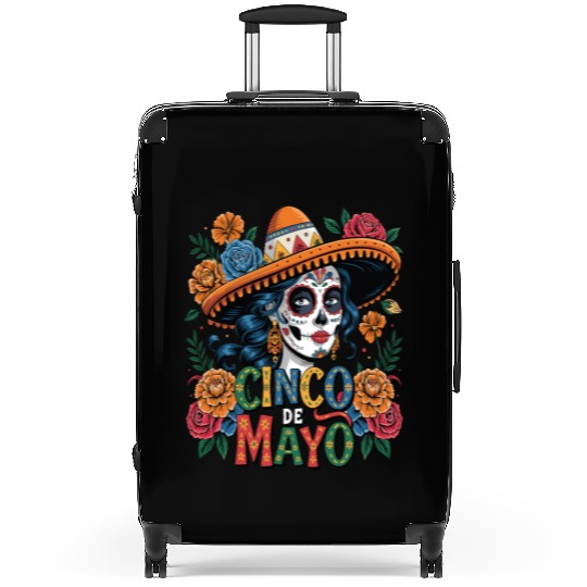 Cinco de Mayo Sugar Skull Girl Sombrero & Flowers Suitcases