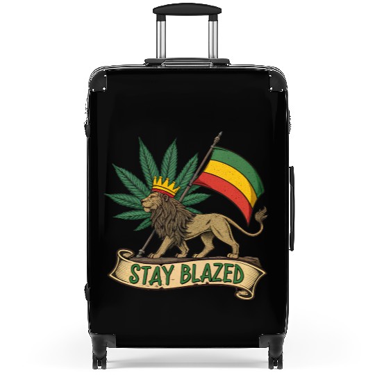 Stay Blazed Lion of Judah Rasta Flag and Weed Leaf Suitcases