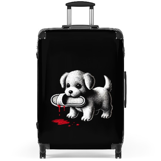 Cute Puppy with Slipper Suitcases Dark Humor Dog Lover