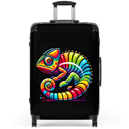 Colorful Chameleon Vibrant Rainbow Lizard Suitcases