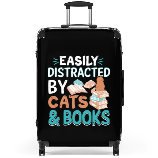 Easily distracted by cat and books lover bookworm Suitcases