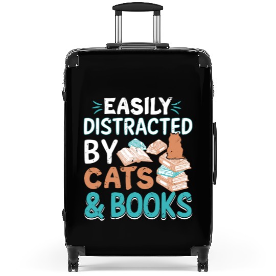 Easily distracted by cat and books lover bookworm Suitcases