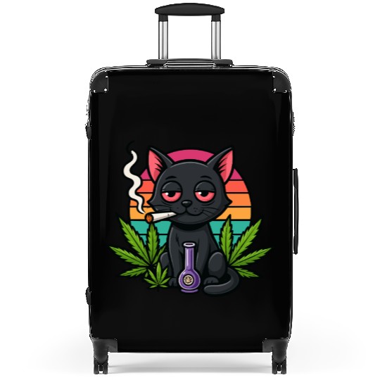 Cute Cat Smoking Weed Suitcases