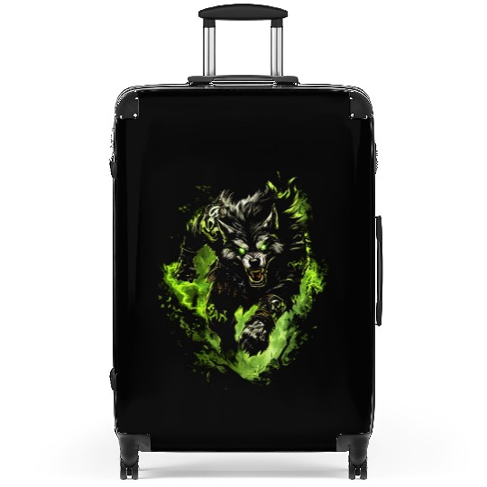 Magic Werewolf With Mystical Green Aura Suitcases