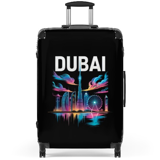 Dubai Skyline Neon Art Suitcases