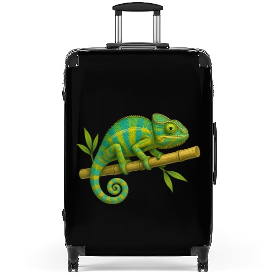 Colorful Chameleon on Bamboo Branch Suitcases
