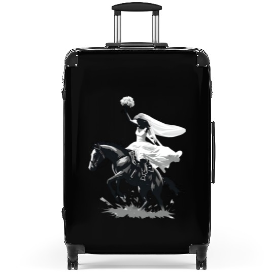 Western Cowgirl Bride on Bucking Horse – Grayscale Suitcases
