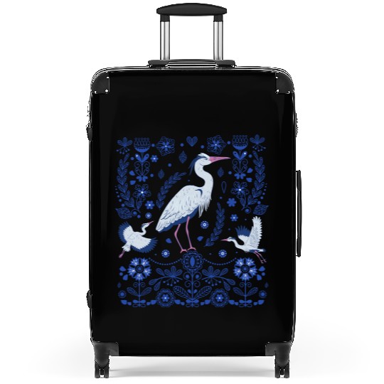 Great Blue Heron Folk Art Suitcases