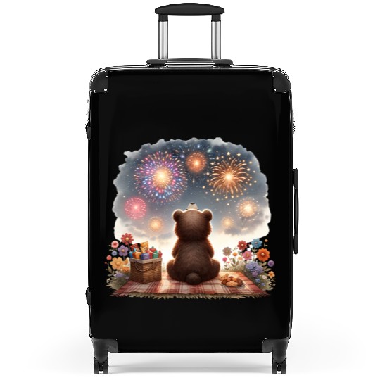 Fireworks Picnic Bear – Night Sky Celebration View Suitcases
