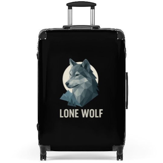 Lone Wolf – Geometric Wolf Head under Moon Wildern Suitcases