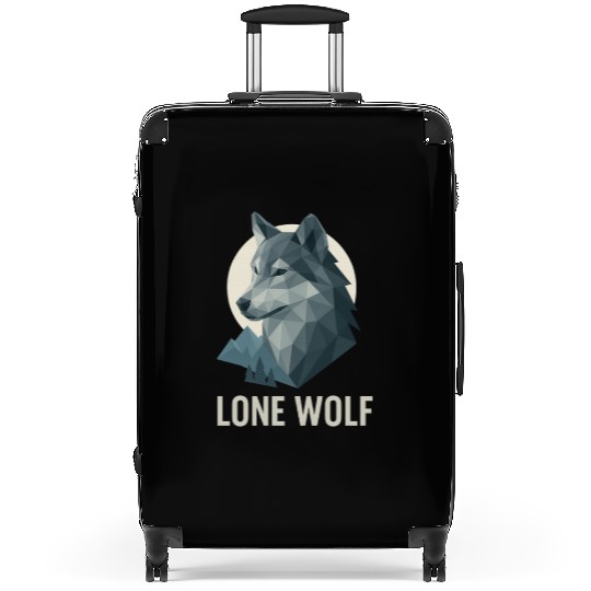 Lone Wolf – Geometric Wolf Head under Moon Wildern Suitcases