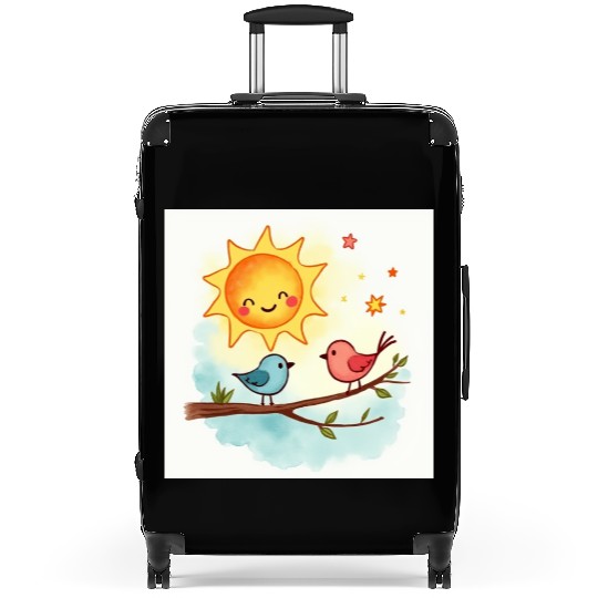 Cheerful Sun and Heart Illustration Suitcases