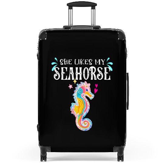 She likes my Seahorse tie dye summer couple love Suitcases