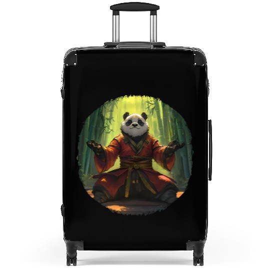 Meditating Panda In Bamboo Forest With Zen Energy Suitcases