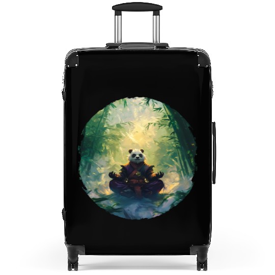Panda Meditates In A Bright Bamboo Forest Suitcases
