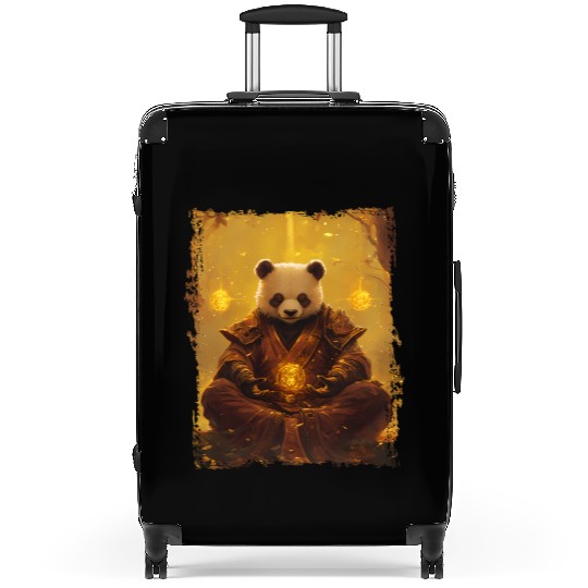 Meditating Panda with Golden Life and Energy Suitcases