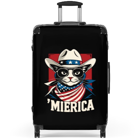 Funny Patriotic USA Pride 'Merica Cat Lovers Suitcases
