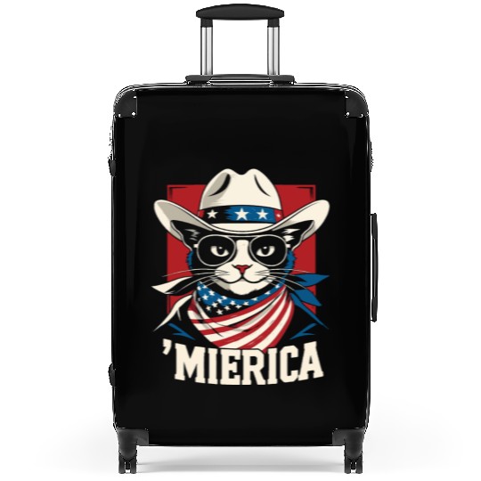 Funny Patriotic USA Pride 'Merica Cat Lovers Suitcases
