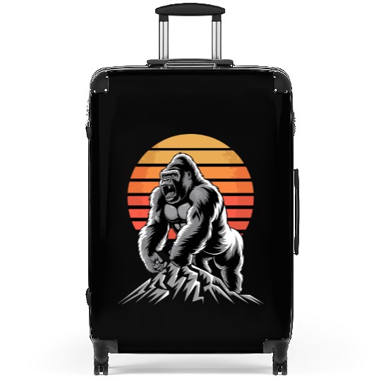 Mighty Gorilla Roaring on Mountain Sunset Suitcases