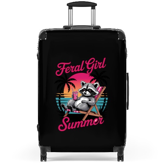 Funny Raccoon Feral Girl Summer Suitcases