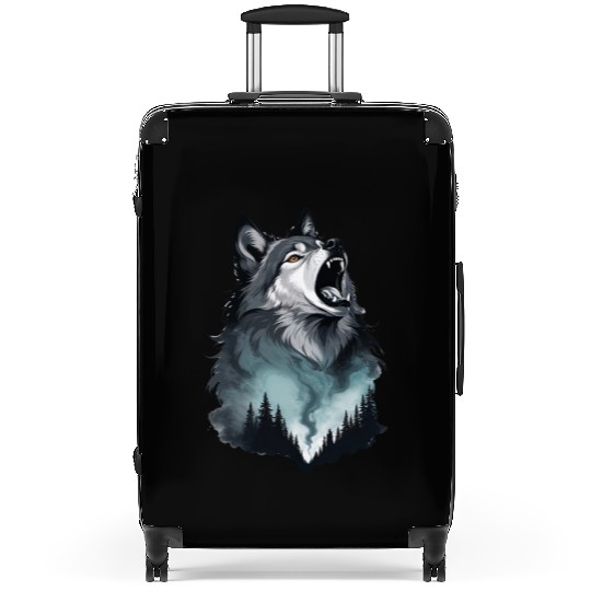 Howling Wolf Under the Northern Sky Suitcases
