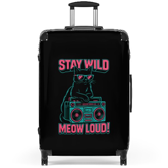 Stay Wild Meow Loud Retro Cat Quote Suitcases