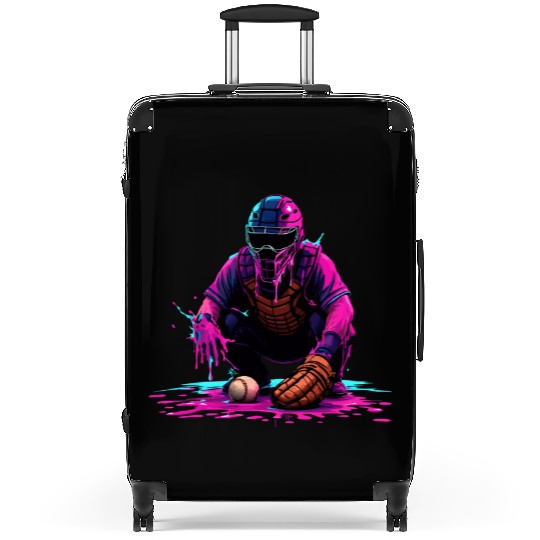Neon Baseball Catcher Art Cool Vaporwave Sports Suitcases
