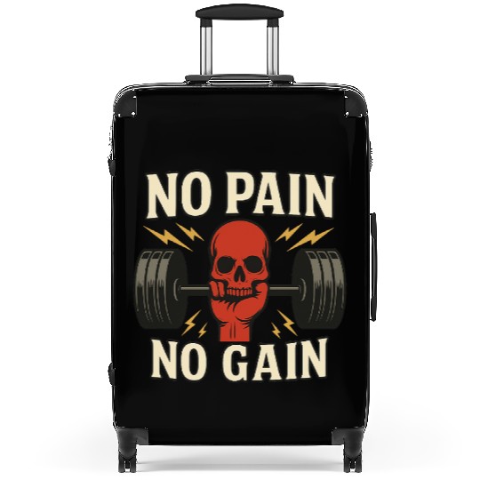 No Pain No Gain Skull Barbell Motivation Gym Suitcases