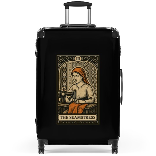 The Seamstress — Vintage Sewing Tarot Card Design Suitcases
