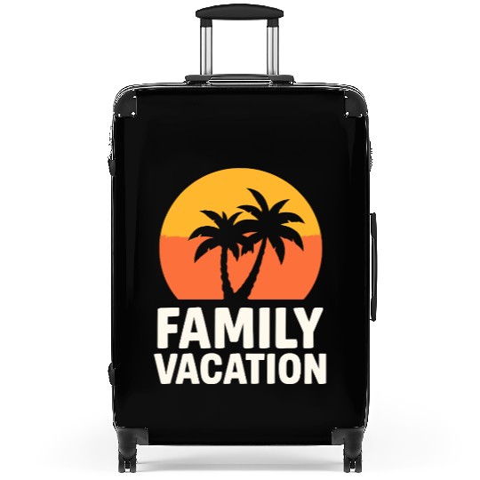 Family Vacation Palm Trees Sunset Beach Suitcases