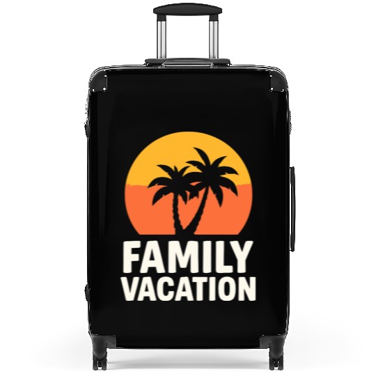 Family Vacation Palm Trees Sunset Beach Suitcases
