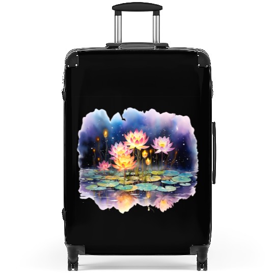Retro Zen Lotus Firefly Night Suitcases