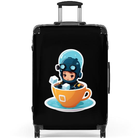 Diver Coffee Cup Fantasy Sticker. Suitcases