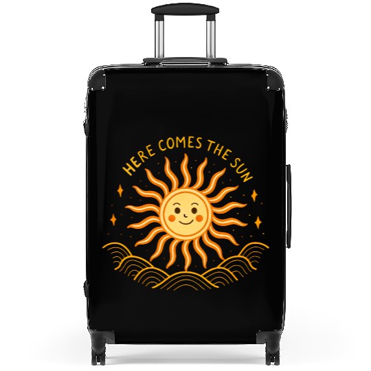 Here Comes The Sun Wavy Folk Art Retro 60s Suitcases