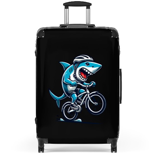 Shark Racing on Bike • Funny Cycling Shark Ride Suitcases