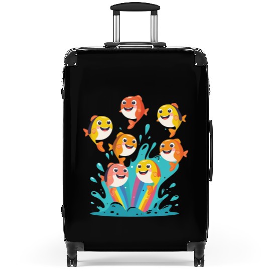 Colorful Cartoon Fish Splash Suitcases