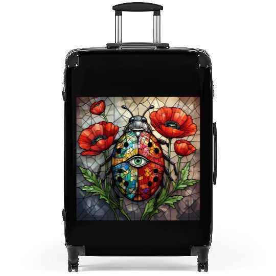 Ladybug stained glass vibrant poppy flower insect Suitcases