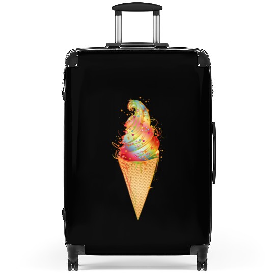 Artfully decorated ice cream in a waffle cone Suitcases