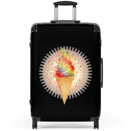 Artfully decorated ice cream in a waffle cone Suitcases