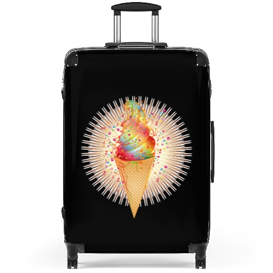 Artfully decorated ice cream in a waffle cone Suitcases