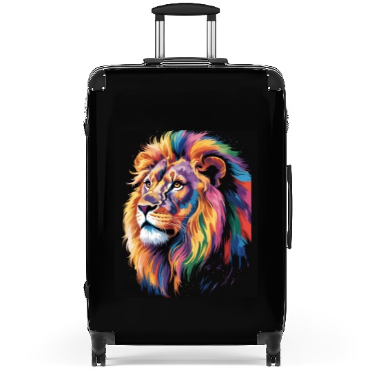 Pride and Power – Majestic Rainbow Lion Head Suitcases