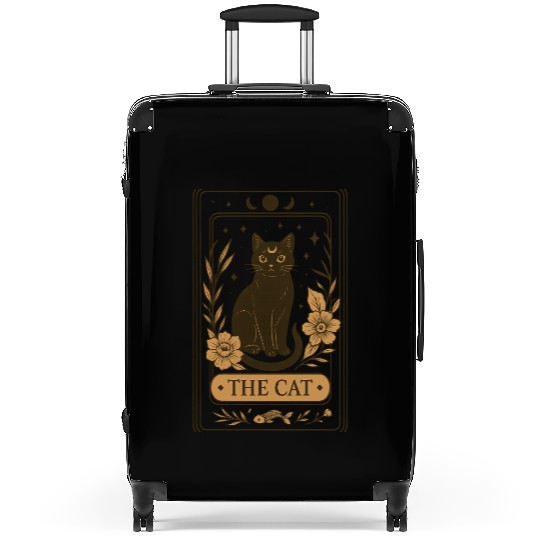 The Cat Tarot Card, Mystical Black Cat, Celestial Suitcases