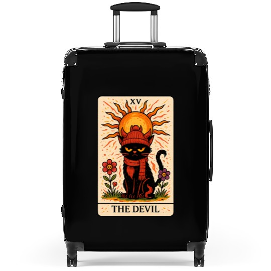 Devil Cat Tarot Card, Grumpy Cat Art, Mystical Suitcases