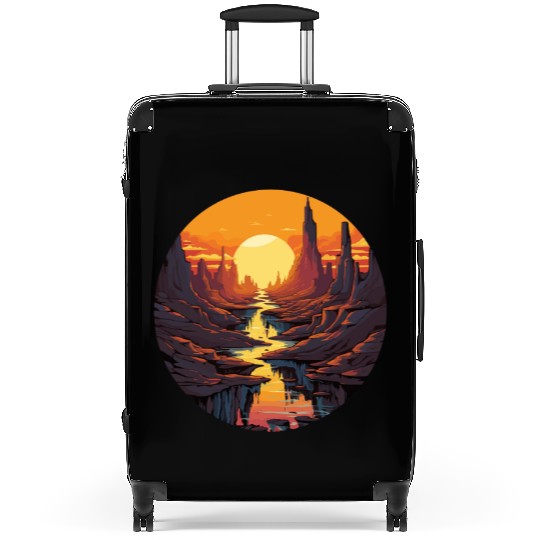 Majestic Canyon Sunset Over Serene River Landscape Suitcases