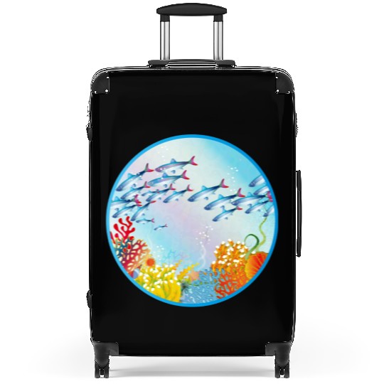 School of colorful fish in a coral reef Suitcases