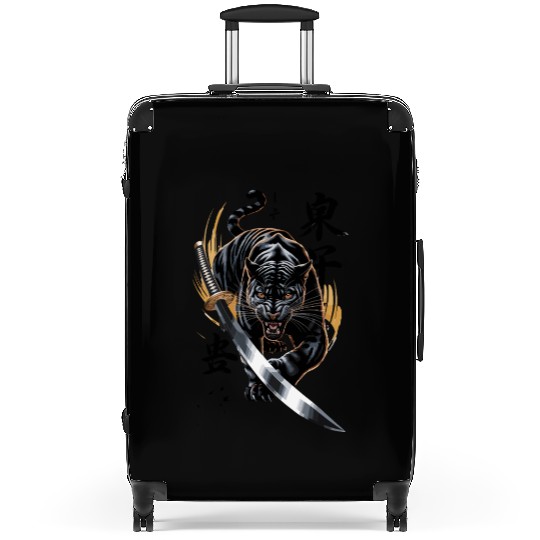 Fierce Black Panther With Samurai Sword Suitcases