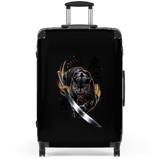 Fierce Black Panther With Samurai Sword Suitcases